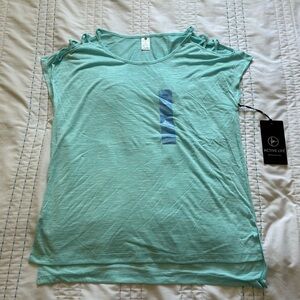 New with tags, Large Blue “Active Life” Shirt with shoulder cut-outs
